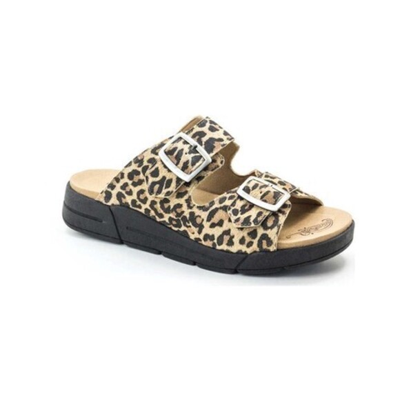 Dromedaris Womens Terry Slide leopard suede 9.5 US